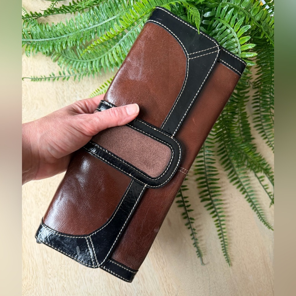Fossil Leather Clutch Brown and Black Never Used, Wallet Purse